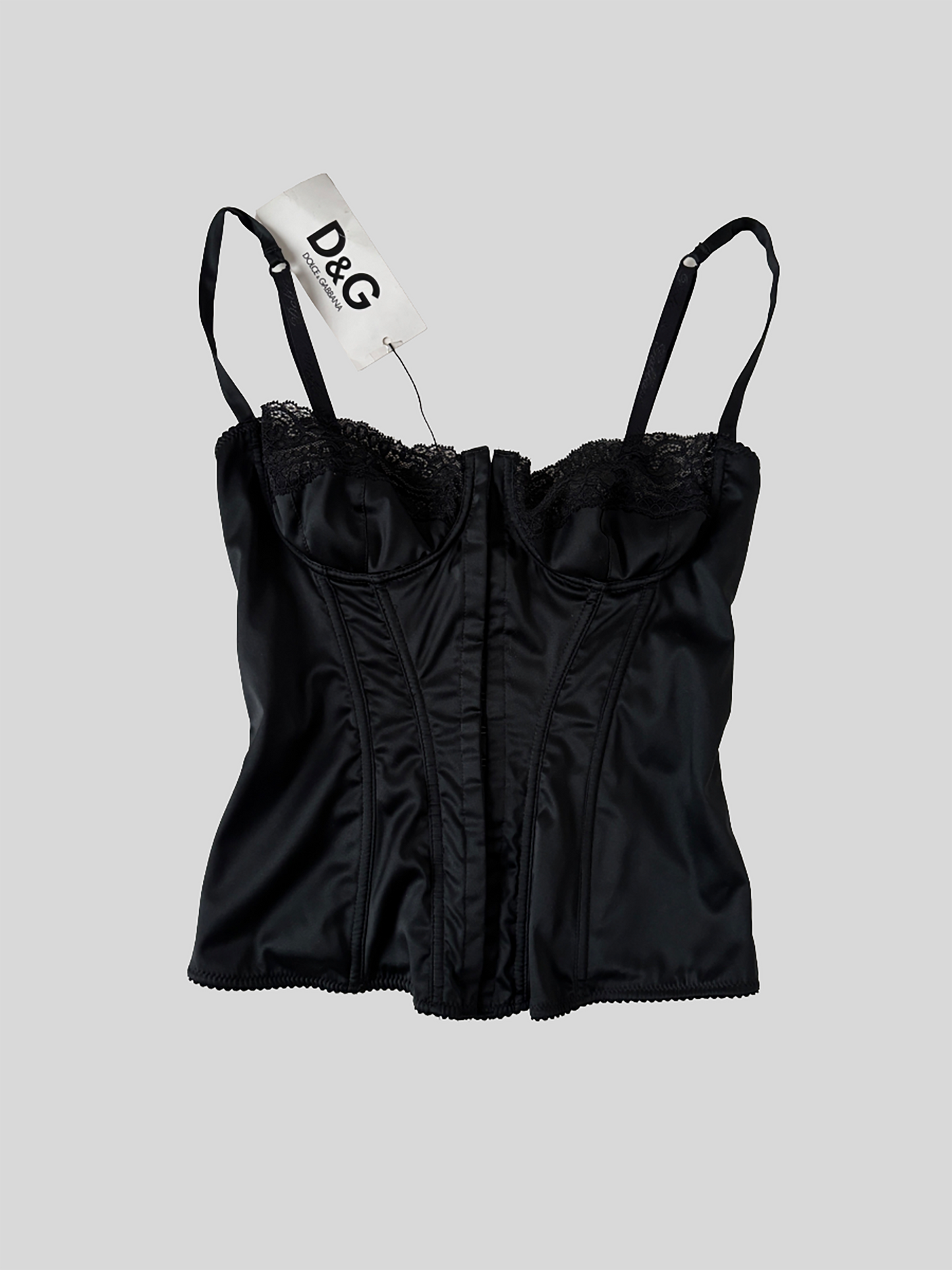 Dolce & Gabbana 2000s black satin bra corset top UNWORN XS-S