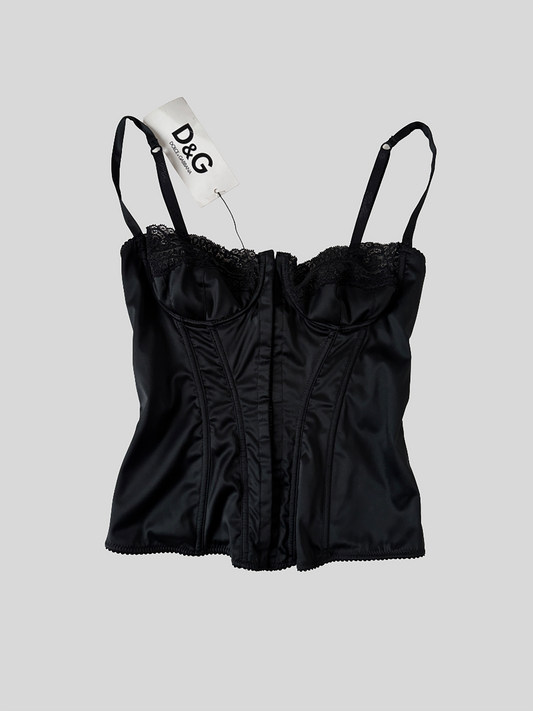 Dolce & Gabbana 2000s black satin bra corset top UNWORN XS-S