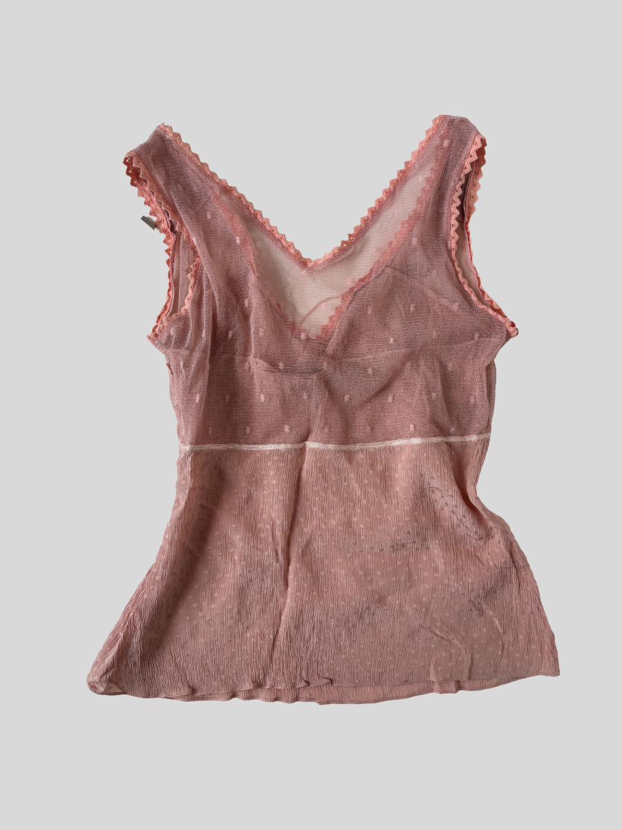 Galliano 2000s pink silk dot top M