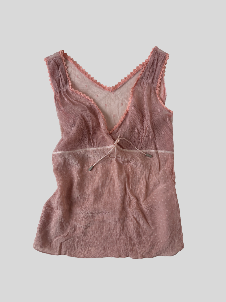 Galliano 2000s pink silk dot top M