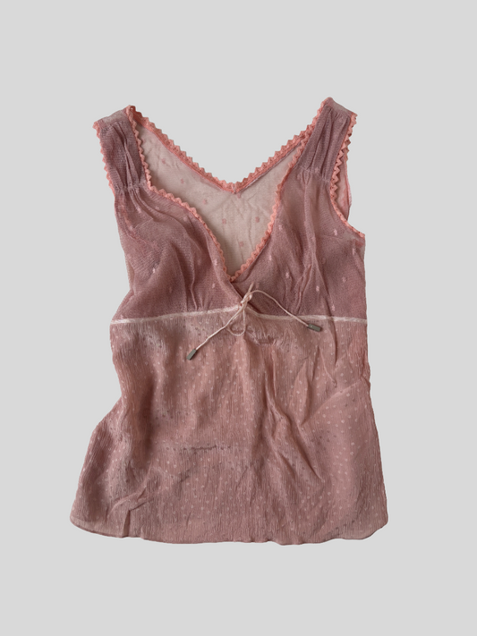 Galliano 2000s pink silk dot top M