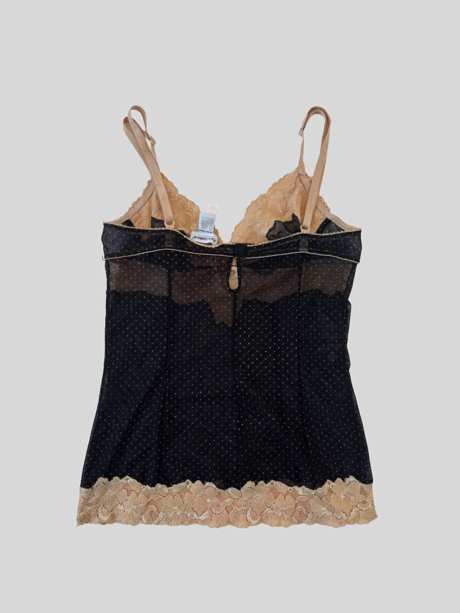 Dolce & Gabbana 2000s black polka dot lace mesh top S-M