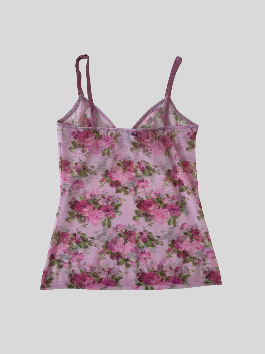 Dolce & Gabbana 2000s pink sheer roses mesh top XS-S