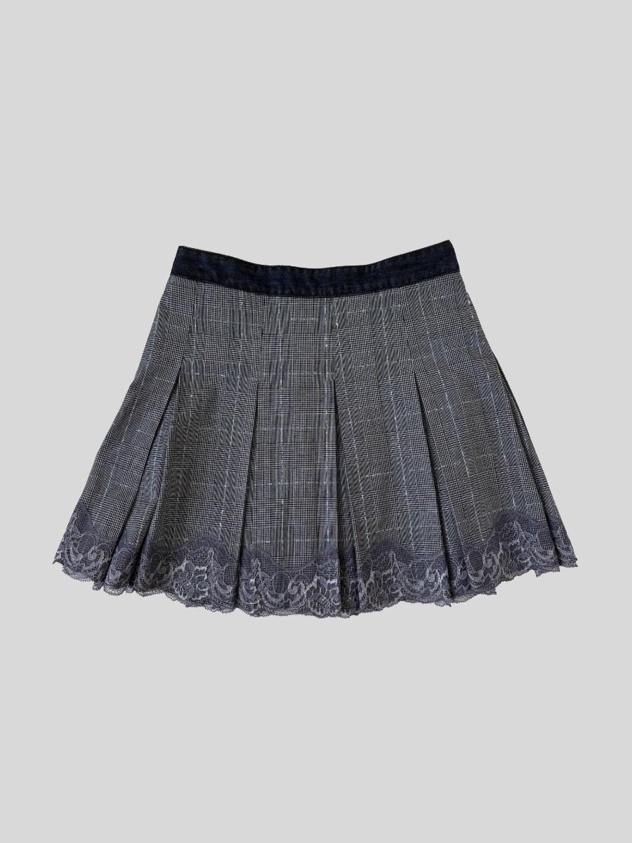 Dolce & Gabbana 2000s grey checkered lace mini skirt | Size XS-S